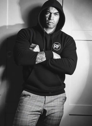 Reluctant Fitness — the human, wearing the RF hoodie